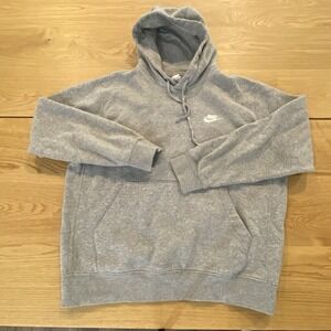 Nike Club Fleece Men's Hoodie Sweatshirt Gray Pullover Embroidered Swoosh Medium